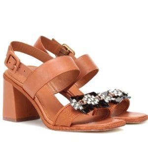 Tory Burch Delaney Embellished Leather Sandals / US 6.5 / Tan